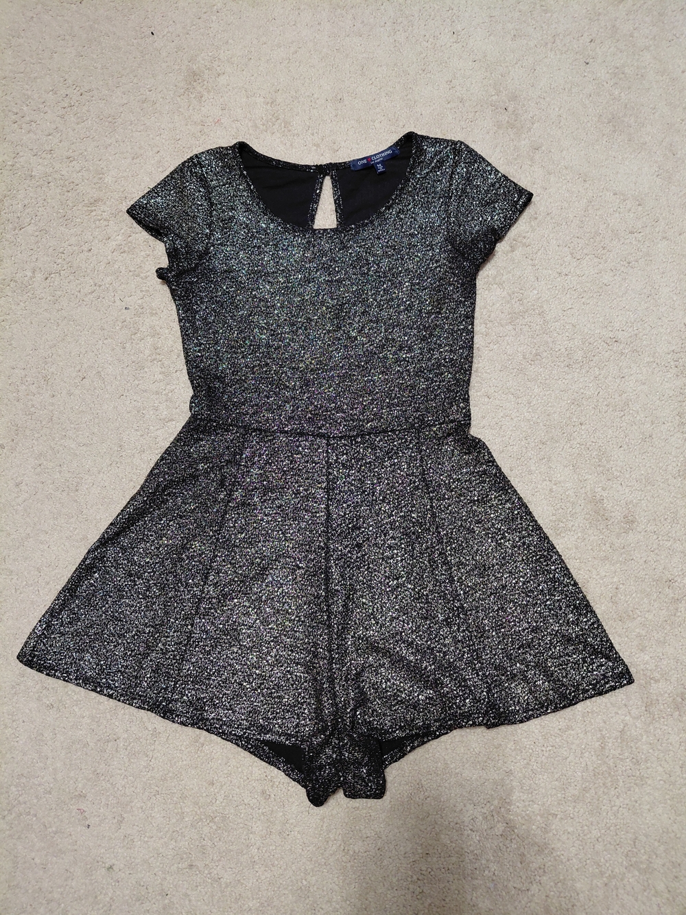 Womens Sparkle Metallic Gold /Black Short-Sleeve Romper